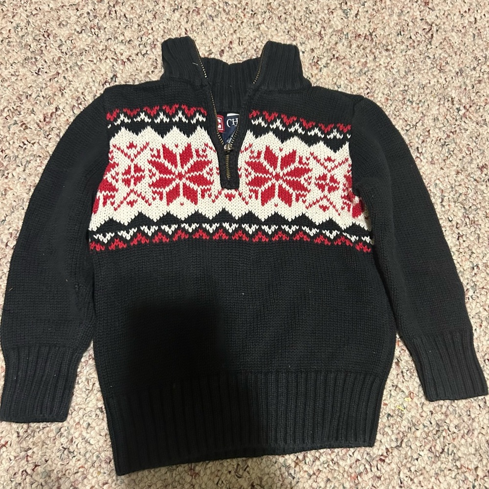 Chaps Black and Red Zip Up Sweater